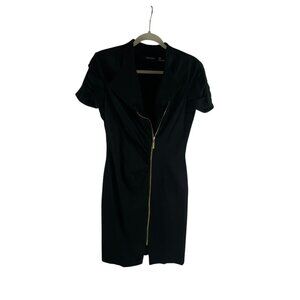 Ellen Tracy Black Short Sleeve Mini Dress With Gold Zipper Size 6 Whimsygoth
